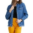 thumbnail image 1 of A2Y Women's Oversized Unhemmed Long Sleeve Button Down Denim Jackets Light Wash L, 1 of 3