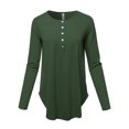 thumbnail image 1 of A2Y Women's Premium Solid Long Sleeve Dolphin Hem Shell Button Henley Top Shirt Army Green S, 1 of 6