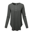 thumbnail image 1 of A2Y Women's Premium Solid Long Sleeve Dolphin Hem Shell Button Henley Top Shirt Charcoal L, 1 of 6