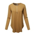 thumbnail image 1 of A2Y Women's Premium Solid Long Sleeve Dolphin Hem Shell Button Henley Top Shirt Coffee 2XL, 1 of 6