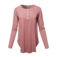 thumbnail image 1 of A2Y Women's Premium Solid Long Sleeve Dolphin Hem Shell Button Henley Top Shirt Dusty Rose L, 1 of 6