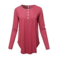 thumbnail image 1 of A2Y Women's Premium Solid Long Sleeve Dolphin Hem Shell Button Henley Top Shirt Rose S, 1 of 6