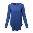 thumbnail image 1 of A2Y Women's Premium Solid Long Sleeve Dolphin Hem Shell Button Henley Top Shirt Sapphire M, 1 of 6