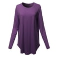 thumbnail image 1 of A2Y Women's Premium Solid Long Sleeve Round Hem Crew Neck Top Shirt Dark Purple S, 1 of 7