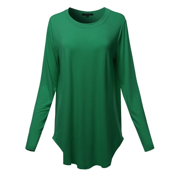 A2Y Women's Premium Solid Long Sleeve Round Hem Crew Neck Top Shirt Forest Green S