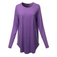 thumbnail image 1 of A2Y Women's Premium Solid Long Sleeve Round Hem Crew Neck Top Shirt Purple S, 1 of 7