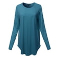 thumbnail image 1 of A2Y Women's Premium Solid Long Sleeve Round Hem Crew Neck Top Shirt Teal XL, 1 of 7