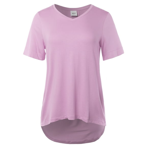 A2Y Women's Rayon Spandex V-Neck Jersey Knit Shirt Top Lavender Touch S