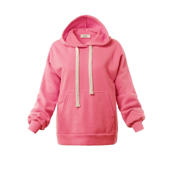 A2Y Women's Relax Fit Kangaroo Phone Pockets Hoodie Sweatshirts Neon Pink L