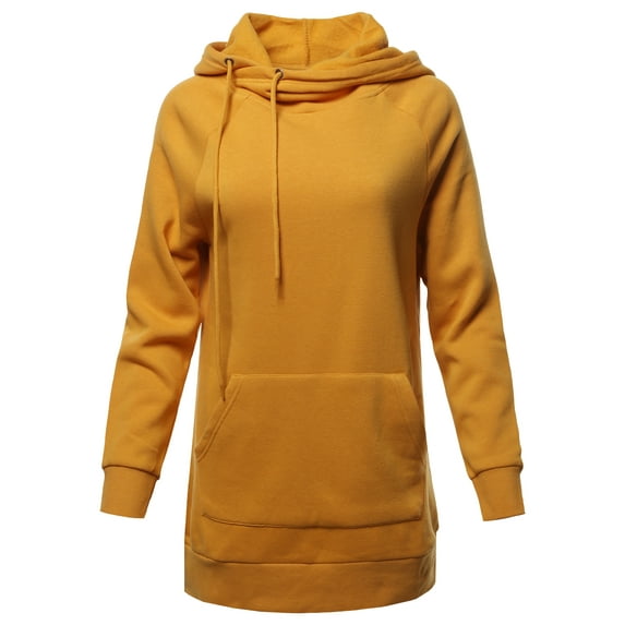 A2Y Women's Relax Fit Long Sleeve Kangaroo Pockets Asymmetric Hoodie Sweatshirts Ash Mustard L