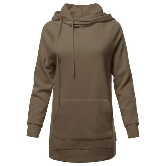 A2Y Women's Relax Fit Long Sleeve Kangaroo Pockets Asymmetric Hoodie Sweatshirts Mocha M