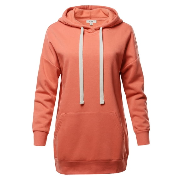 A2Y Women's Relax Fit Long Sleeve Kangaroo Pockets Hoodie Sweatshirts Deep Coral M