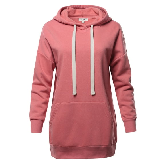 A2Y Women's Relax Fit Long Sleeve Kangaroo Pockets Hoodie Sweatshirts Dusty Rose 1XL