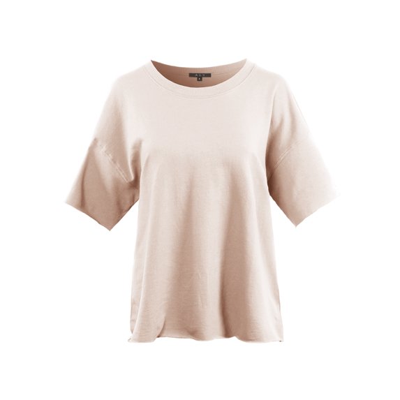 A2Y Women's Relaxed Crew Neck Cotton French Terry Drop Shoulder Raw Edge Tops Dusty Blush L