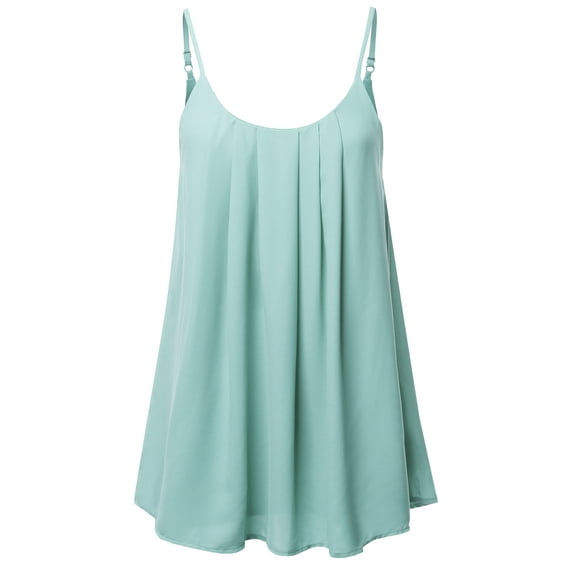 A2Y Women's Relaxed Fit Wool Dobby Woven Double Layer Spaghetti Cami Pleated Top Ash Blue L