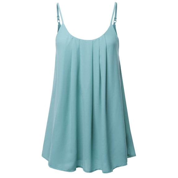 A2Y Women's Relaxed Fit Wool Dobby Woven Double Layer Spaghetti Cami Pleated Top Blue Grey M
