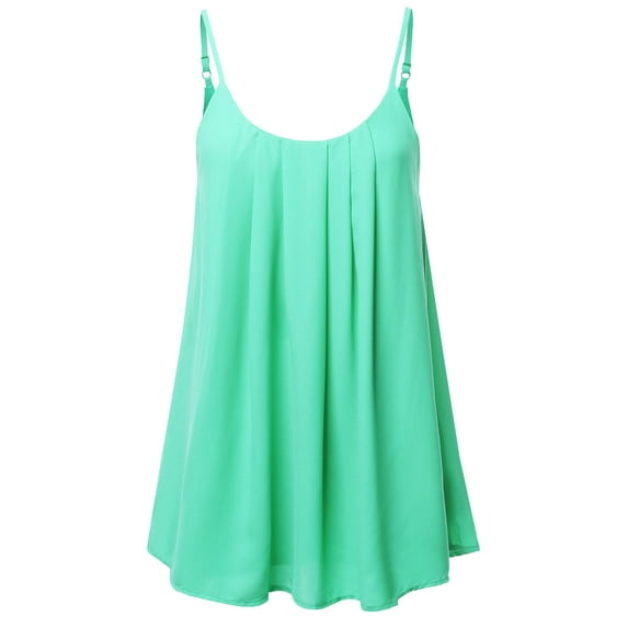 A2Y Women's Relaxed Fit Wool Dobby Woven Double Layer Spaghetti Cami Pleated Top Blue Mint XL