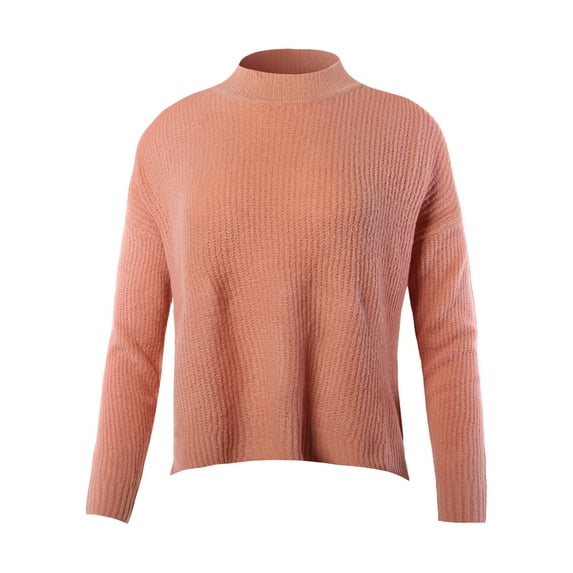 A2Y Women's Relaxed fit Mock Neck Mossy Fluffy Knit High Low Sweater Mauve S
