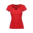 thumbnail image 1 of A2Y Women's Ribbed Cotton Notch Neck Short Sleeve Tops Tees Poppy M, 1 of 5