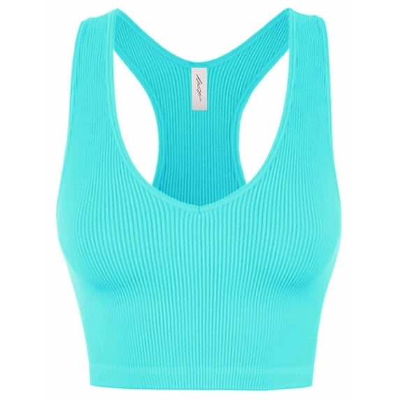 A2Y Women's Ribbed Seamless Workout Cropped Racerback Tank Tops Mint LXL