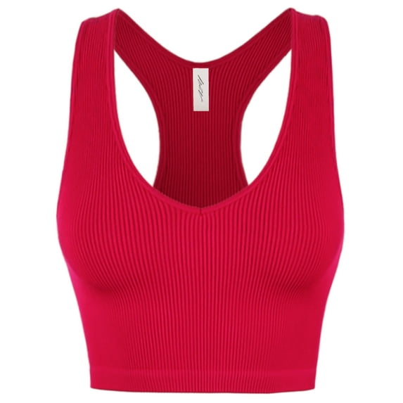 A2Y Women's Ribbed Seamless Workout Cropped Racerback Tank Tops Ruby LXL