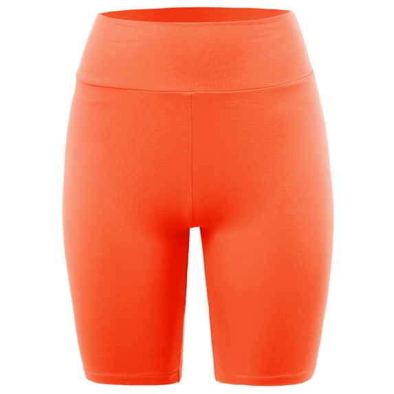 A2Y Women's Running Exercise High Waisted Bike Cotton shorts Neon Orange L