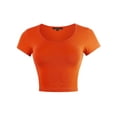 thumbnail image 1 of A2Y Women's Scoop Neck Short Sleeve Basic Crop Top New Orange S, 1 of 5