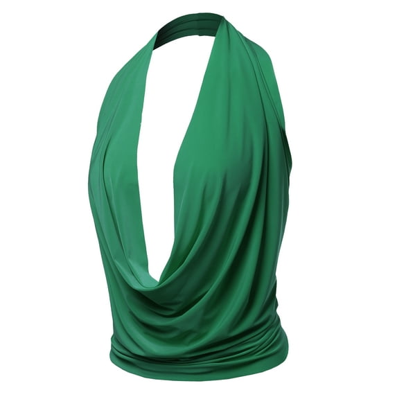 A2Y Women's Sexy Drape Front Deep V-Neck Cowl Neckline Halter Backless Party Club Top Kelly Green 2XL