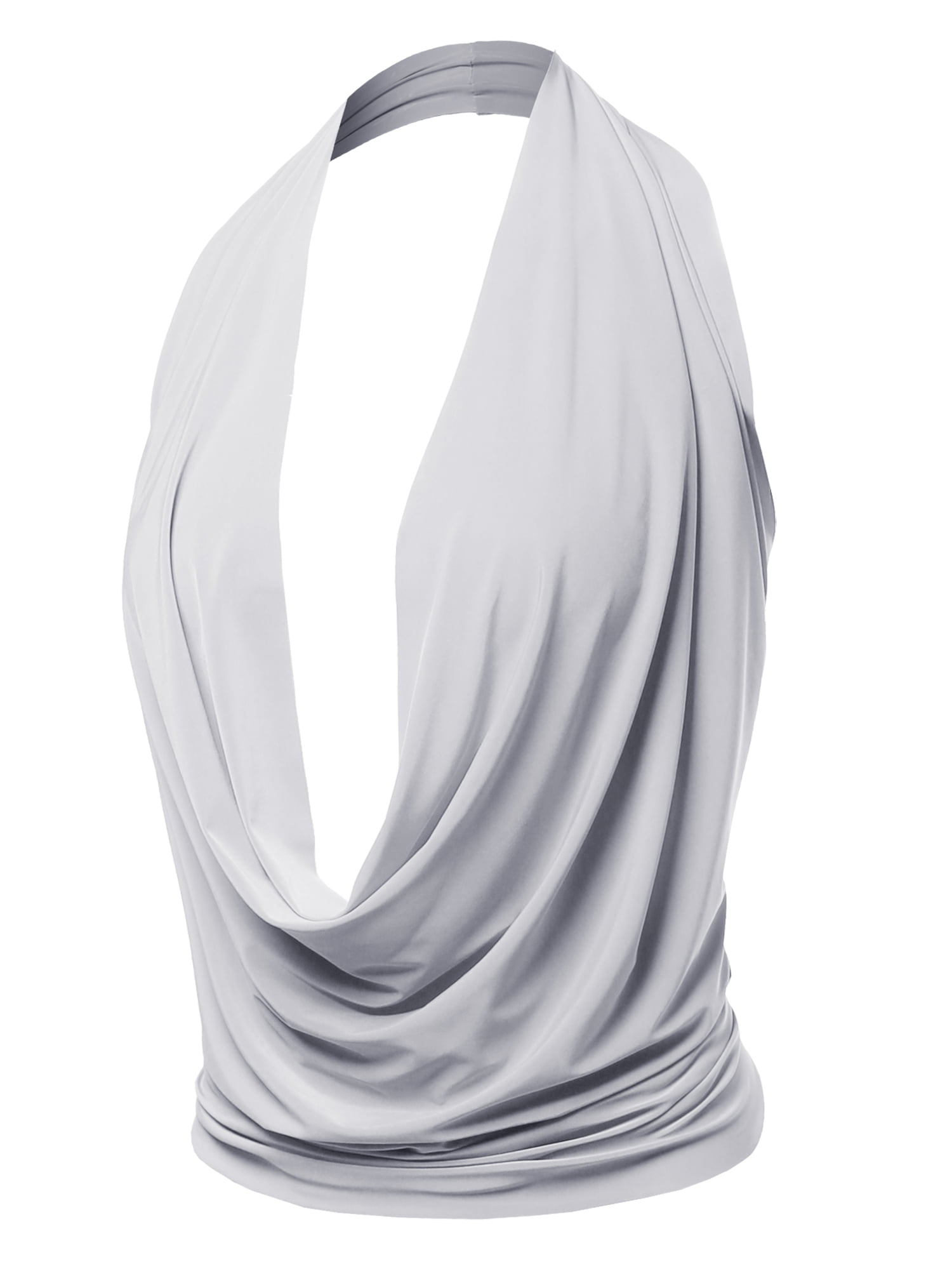 A2Y Women's Sexy Drape Front Deep V-Neck Cowl Neckline Halter Backless  Party Club Top White M