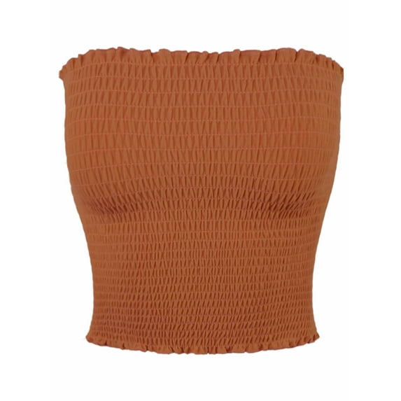 A2Y Women's Sexy Fitted Strapless Cotton Smocked Tube Crop Tops Almond S