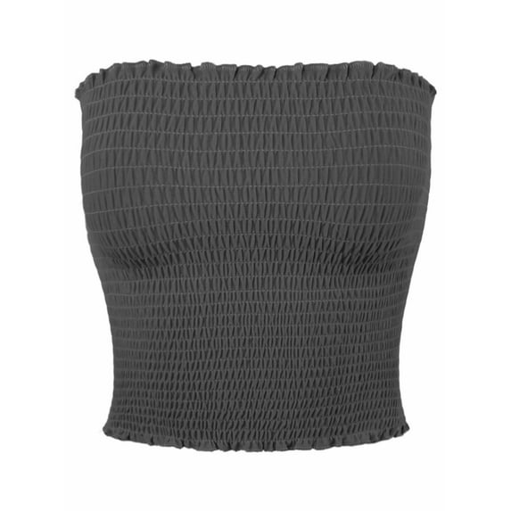 A2Y Women's Sexy Fitted Strapless Cotton Smocked Tube Crop Tops Charcoal L