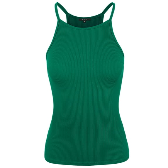 A2Y Women's Sexy Ribbed High Square Halter Neck Racerback Cami Top Deep Kelly Green 1XL