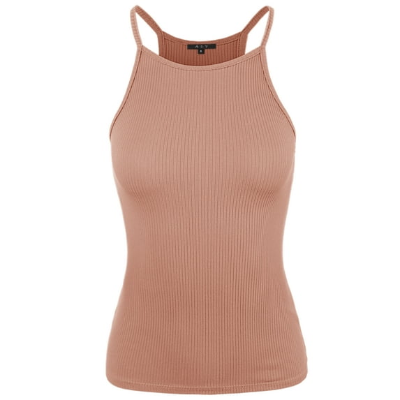 A2Y Women's Sexy Ribbed High Square Halter Neck Racerback Cami Top Mauve 3XL