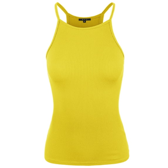 A2Y Women's Sexy Ribbed High Square Halter Neck Racerback Cami Top Vibrant Yellow 3XL