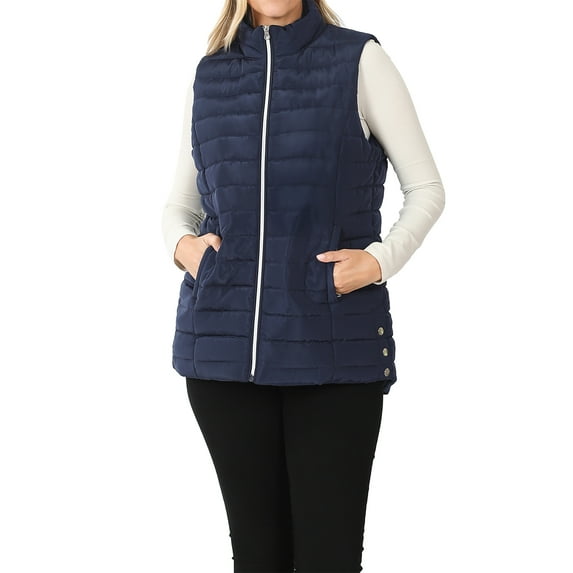 A2Y Women's Sherpa Lined Quilted Side Pockets Snaps Zip Up Vest Navy S