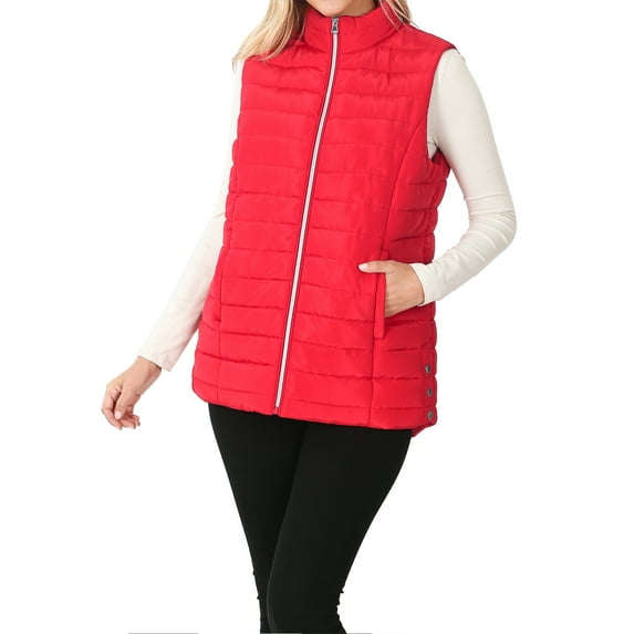 A2Y Women's Sherpa Lined Quilted Side Pockets Snaps Zip Up Vest Ruby XL