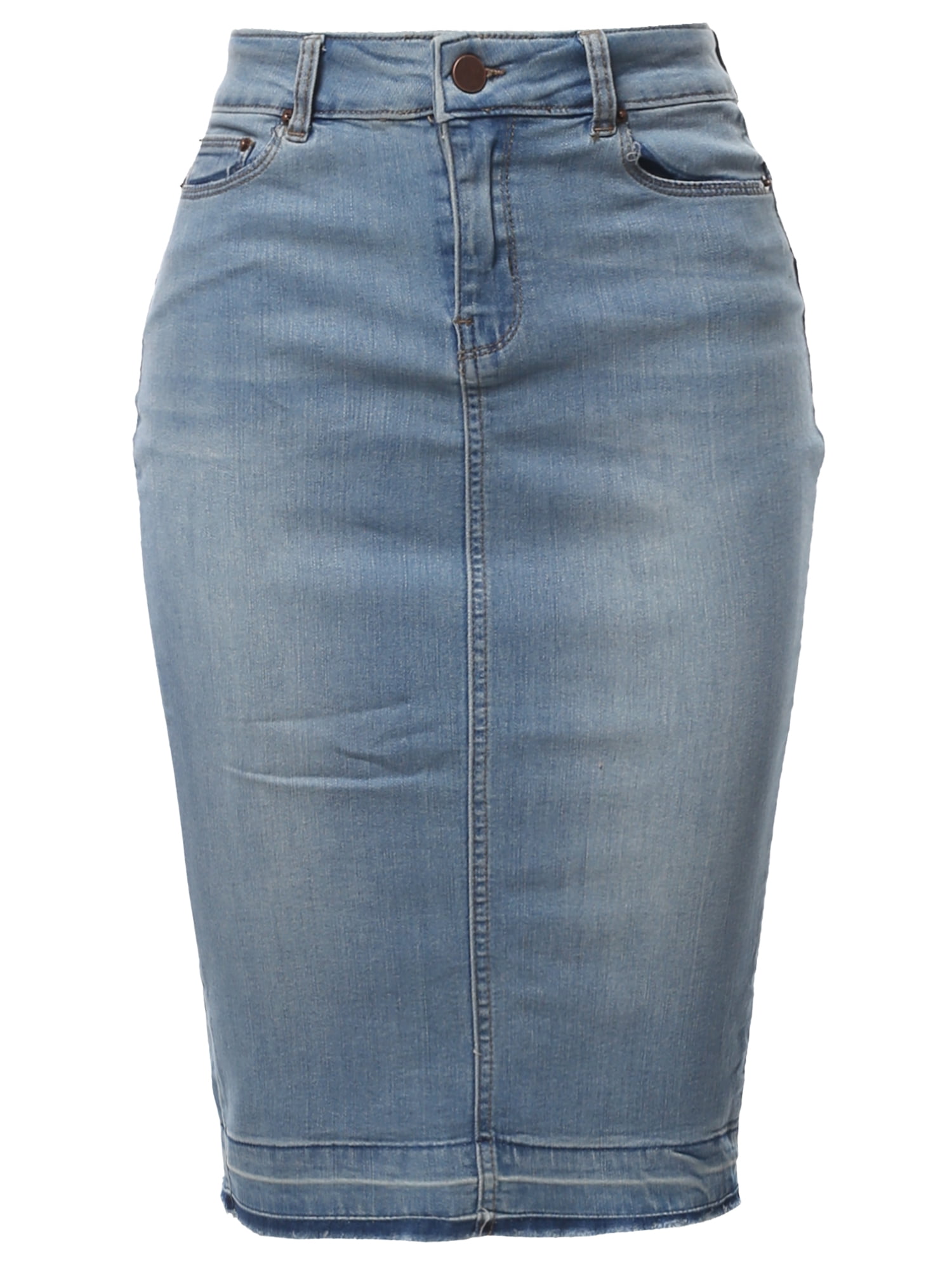 A2Y Women s Slim Fit Rayon Knee Length Back Slit Denim Jean Pencil Skirt Light Navy 3XL