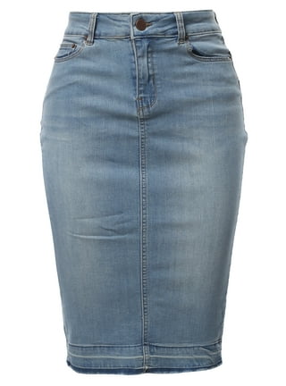 Denim pencil skirt fitted cheap