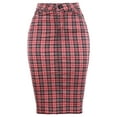 thumbnail image 1 of A2Y Women's Slim Fit Rayon Knee Length Back Slit Denim Jean Pencil Skirt Pink Plaid Check M, 1 of 3