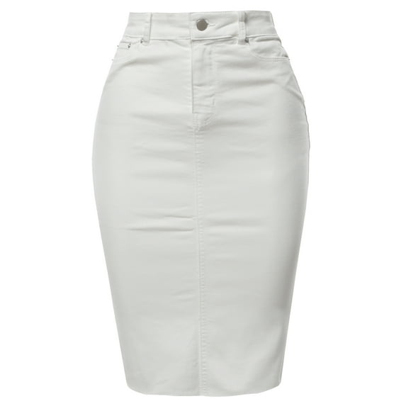 A2Y Women's Slim Fit Rayon Knee Length Back Slit Denim Jean Pencil Skirt White 5XL