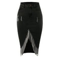 thumbnail image 1 of A2Y Women's Slim Fit Rayon Knee Length Rhinestone Front Slit Denim Jean Pencil Skirt Heather Black L, 1 of 4