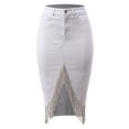 thumbnail image 1 of A2Y Women's Slim Fit Rayon Knee Length Rhinestone Front Slit Denim Jean Pencil Skirt White M, 1 of 4