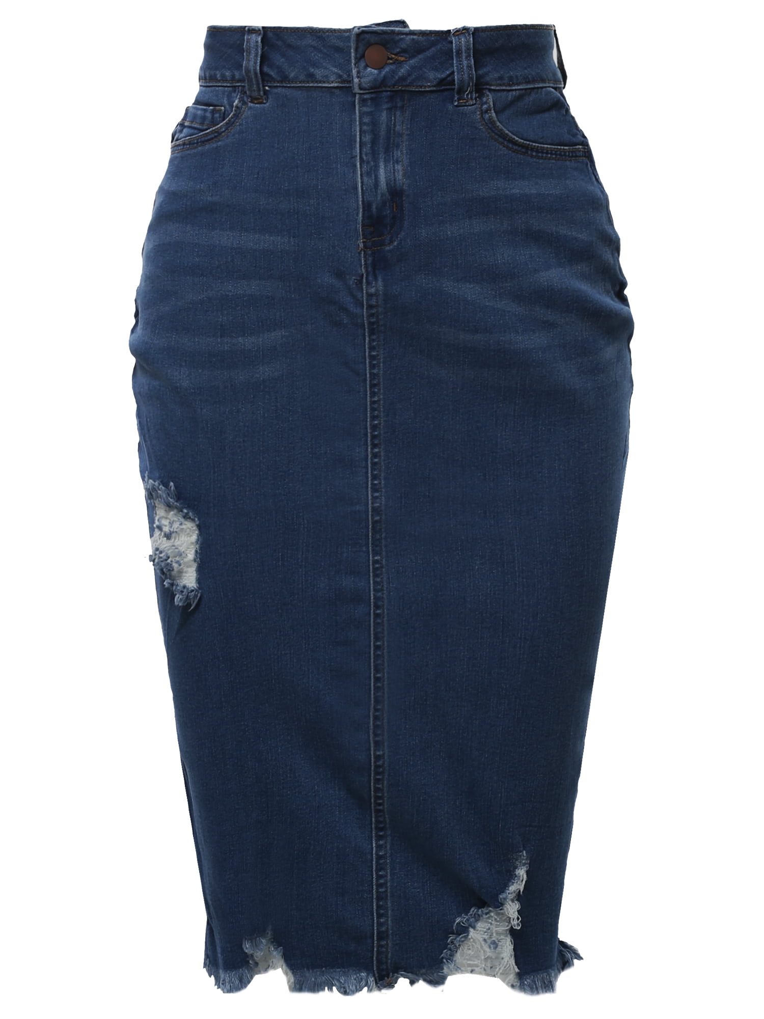 A2Y Women's Slim Fit Rayon Knee Length Unhem Back Slit Denim A2Y Women's Slim Fit Rayon Knee Length Unhem Back Slit Denim