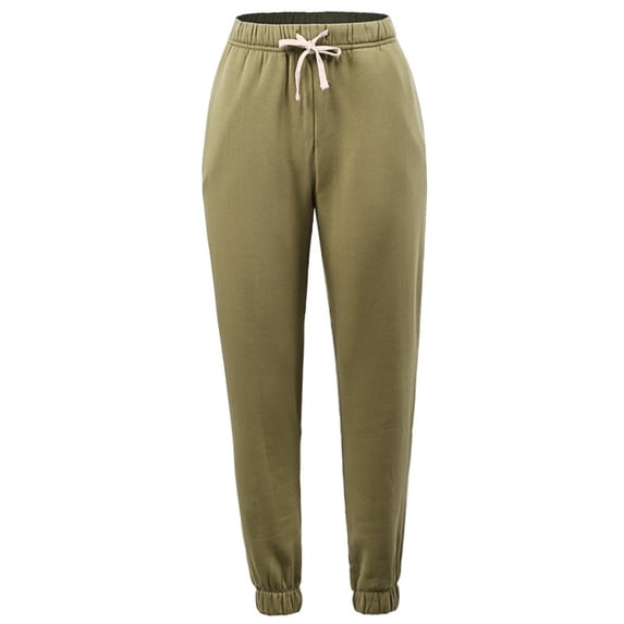 A2Y Women's Soft Fleece Drawstring Elastic Waist Stretch Pockets Joggers Sweatpants Khaki M