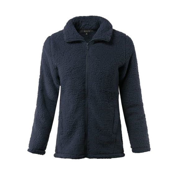 A2Y Women's Soft Sherpa Front Zipper Side Pockets Jackets Navy M