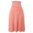 thumbnail image 1 of A2Y Women's Solid A-Line Fold Over Waist Band Flared Midi Skirt Ash Rose M, 1 of 3