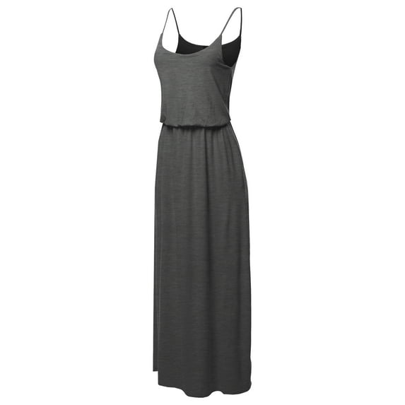 A2Y Women's Solid Adjustable Strap Top Double Layer Maxi Dress Charcoal 3XL