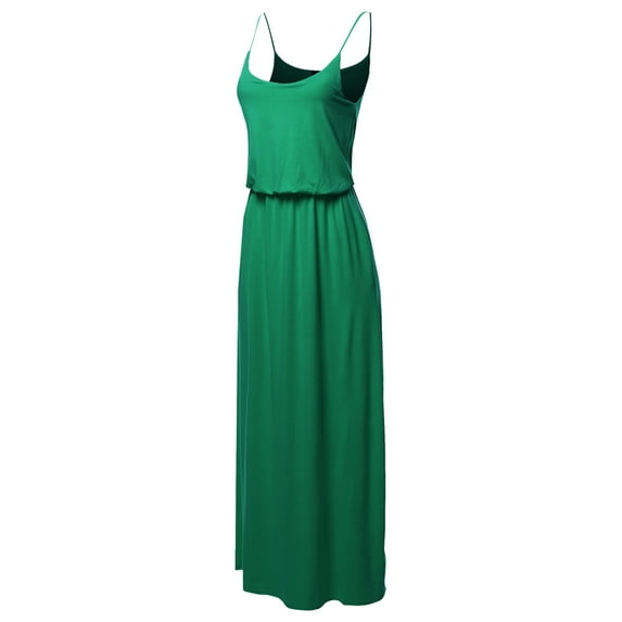 A2Y Women's Solid Adjustable Strap Top Double Layer Maxi Dress Kelly Green 1XL