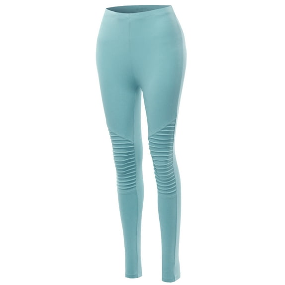 A2Y Women's Solid Basic Cotton Fitted Full Length Moto Leggings Blue Grey L