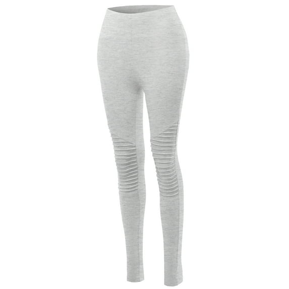 A2Y Women's Solid Basic Cotton Fitted Full Length Moto Leggings Heather Grey L